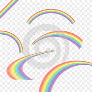 Rainbows in different shape realistic set on transparent. Vector stock illustration