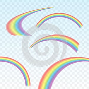 Rainbows in different shape realistic set on transparent. Vector stock illustration