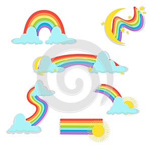 Rainbows in different shape realistic set on white background isolated .