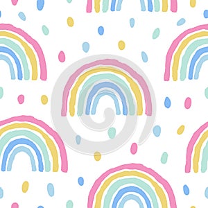 Rainbows and dots cute seamless pattern on white background