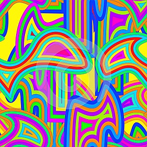 Rainbows Seamless Psychedelic Groovy Peace Notebook Doodle Design- Hand-Drawn Vector Illustration Background. Seamless