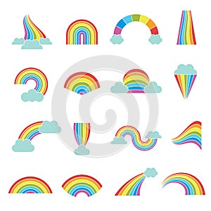 Rainbows. Weather colored glossy shine curves round elements recent graphical stylized templates rainbow vector