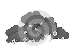 Rainclouds with Snowflakes on white background. 3d illustration