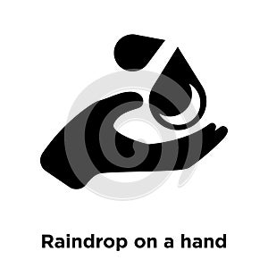 Raindrop on a hand icon vector isolated on white background, log photo