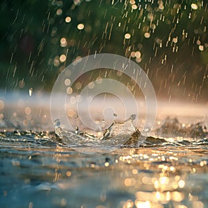 Raindrop splashing on water surface