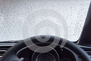 Raindrop water on front Windshield car in rainy season