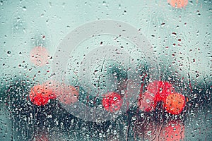 Raindrop on the window of the car