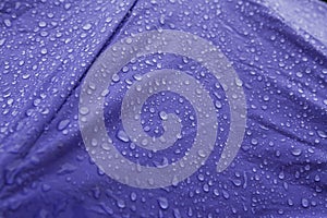 Raindrops in Blue colored umbrella in a overcast day