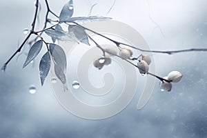 raindrops on a branch of eucalyptus tree