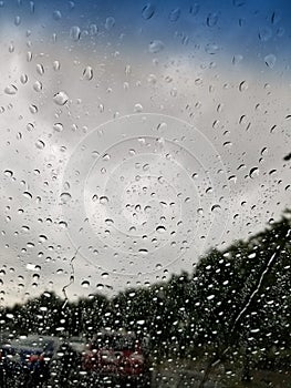 Raindrops on car window