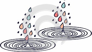 Raindrops Creating Ripples on Water Surface, Calm Drops, vector design Generative AI