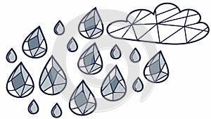 Raindrops Falling from Cloud Geometric Style, vector design Generative AI