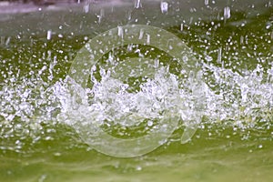 Raindrops falling to the floor in heavy rain day into a puddle on an splashy country road in spring offer refreshing water shower