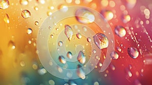 Raindrops on Glass with Rainbow-Colored Background
