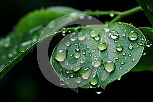 raindrops on a green leaf