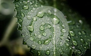Raindrops on green leaf