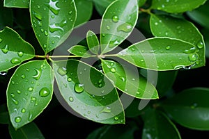 Raindrops on a green leaves, background wallpaper