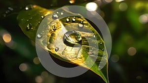 raindrops on the green leaves, macro
