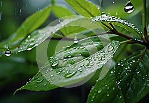 Raindrops on Leaves: Spring Shower Serenity