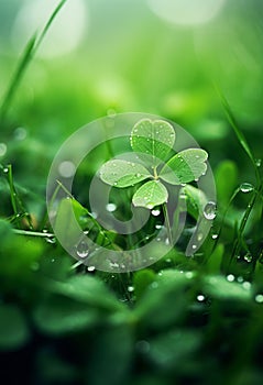 Raindrops on a Lucky Four-Leaf Clover: A Stunning Snapshot of Serendipity