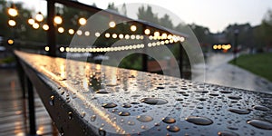 Raindrops on the metal surface in the light colored lights