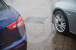 Raindrops on modern car