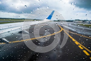 Raindrops in the plane`s window, about to take off