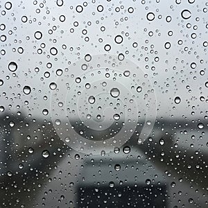 Across a clear window, creating a textured pattern against a gray,