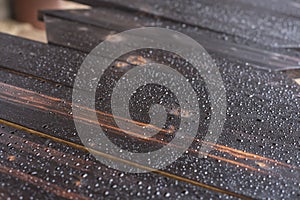 Raindrops waterproof wooden surface protected with burning method with gas flame