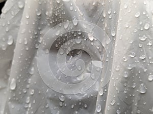 Raindrops on white plastic surface texture background.