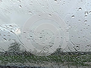 Closeup of raindrops on window
