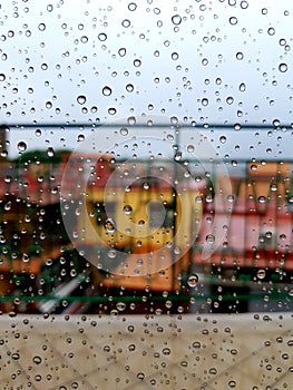 Raindrops on the window glass