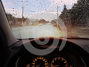 Raindrops on windshield