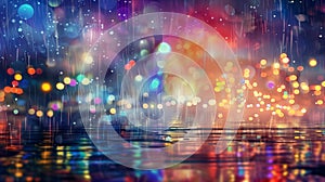 Rainfall abstraction with mesmerizing bokeh effects in background, AI Generated photo