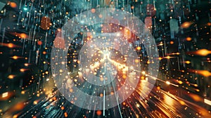 Virtual elements in rain, crafting abstract scene bokeh, AI Generated photo