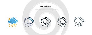 Rainfall icon in different style vector illustration. two colored and black rainfall vector icons designed in filled, outline,