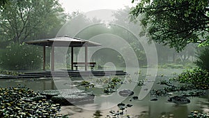 Rainfall transforms a once lively park into a serene and abandoned oasis providing a peaceful moment of solitude