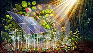 Rainforest Reverie: Solar Panels in Fantasy, generative ai