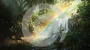 Rainforest Waterfall Rainbow Morning