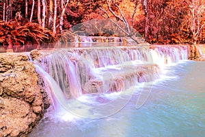 Rainforest waterfall, Tat Kuang Si Waterfall at Luang Prabang, Loas