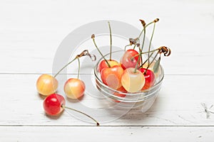 Rainier golden cherries, aged delicious berry. Diet dessert