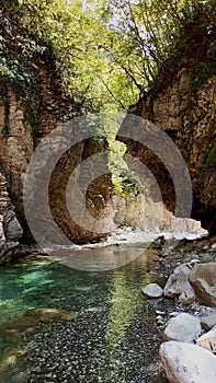 The Always raining canyon Panta Vrehei with waterfalls in Karpenissi Greece