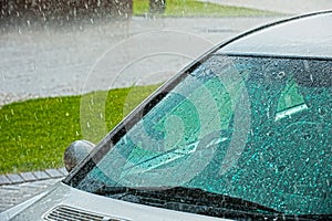 Raining on Car's Windshield