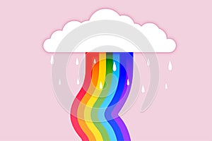 Raining cloud with flowing rainbow background design
