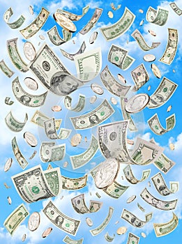 Esta lloviendo descendente dinero el cielo dolares 