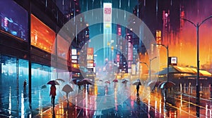 Raining landscape illustration wall art ai generated