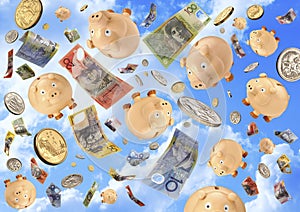 Raining Money Piggy Banks photo