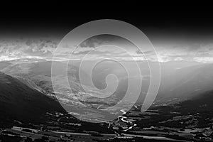 Raining in Oppdal mountain valley background