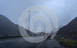 Raining in Sharjah - Kalba highway