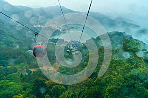 Raining at The Sun Moon Lake Ropeway , the scenic gondola cable